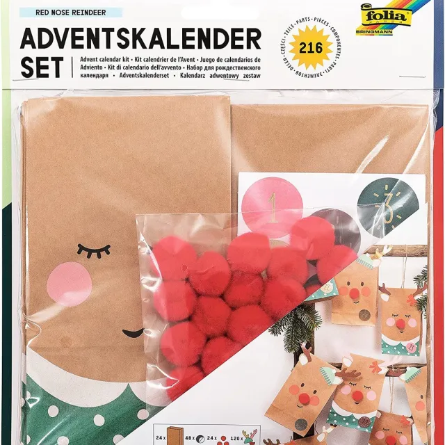 Folia Kerstkalender-set rood neuzenrendier, 216-delig. Bruin