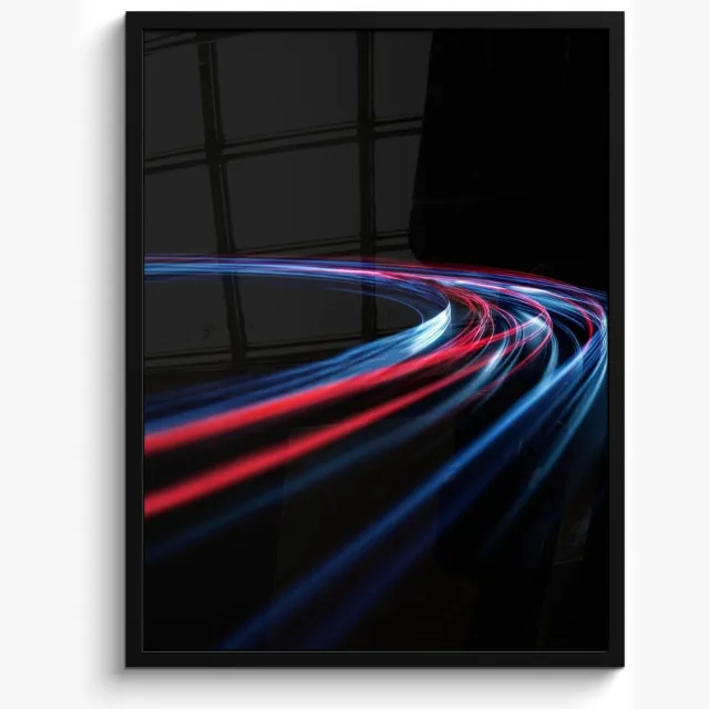 FrameYourWall Poster in lijst - Fotolijst 50x70 cm - Posters - Gaming - Lichtbanen - Golvend - Rood - Posterlijst zwart - Decoratie - Wanddecoratie woonkamer - Muurdecoratie slaapkamer