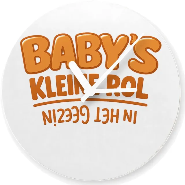 Mr Cadeautjes Glazen klok Ø 20 - design Humoristische babyboodschap met omgekeerde typografie | cadeau Wit
