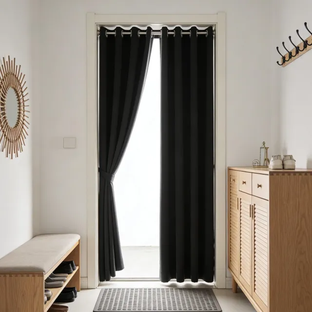 Famanu Verduisteringsgordijn van 120 x 260 cm, warmte-isolerend en ondoorzichtig, ideaal voor privacybescherming in ingangen, badkamers en kantoren, zwart