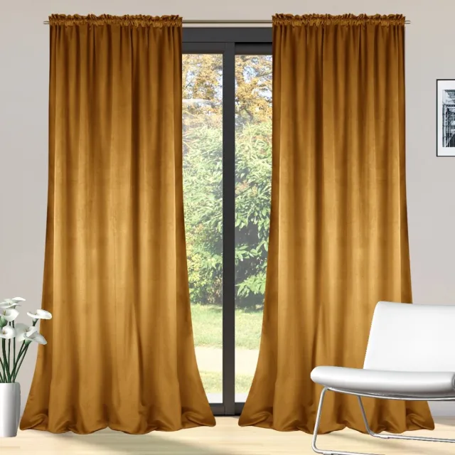 Glow Thuis Verduisterend Fluwelen Gordijn 140x250 cm – Kuiper Goud – 70% Lichtdicht – Kant en Klaar – Plooiband – 1 Stuk Kupier goud