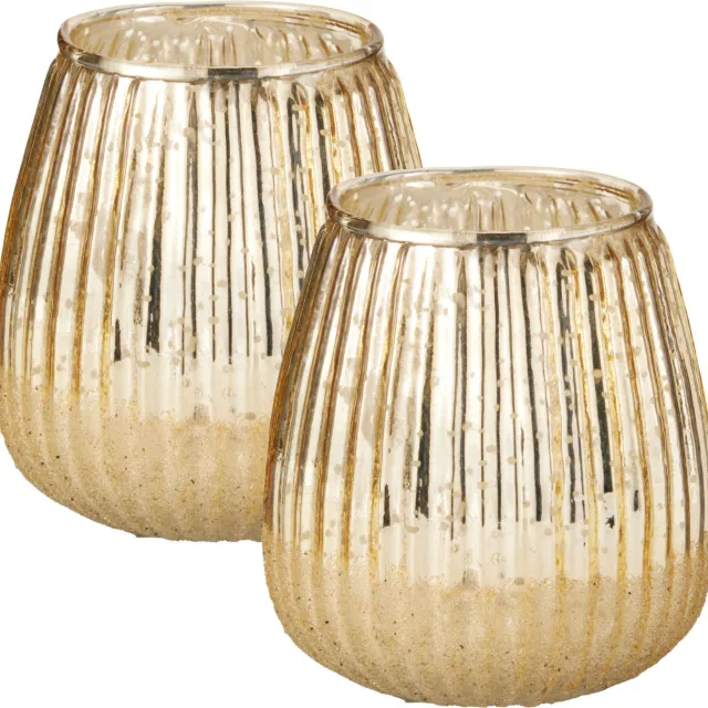H&S Collection kaarshouder - 2x - goud - 11 x 11 cm - glas - theelichthouder/waxinelichthouder Goudkleurig