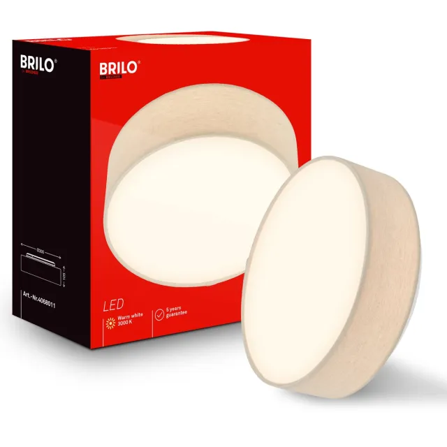 Briloner Duck - LED Plafondlamp met stoffen kap - warm wit licht - woonkamer verlichting - 16W - Ø30 - beige Beige (inkl. verlichting)