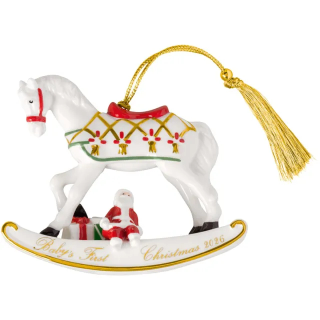 Villeroy & Boch Ornament Schaukelpferd 2026 Christmas Classics 10,9 x 3,8 x 8,9 cm wit-goud