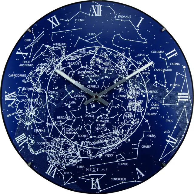 NeXtime Wandklok - 35 cm - Koepelglas - Glow-in-the-dark- 'Milky Way dome' Blauw