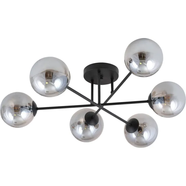 Emibig Grote plafondlamp zwart met bollen in gerookt glas 6x E14 - Perfecte verlichting voor elke ruimte Zwartachtig