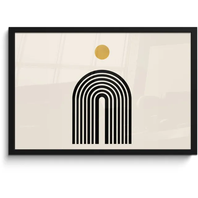 FrameYourWall Poster in lijst - Fotolijst 60x40 cm - Posters - Minimalistisch - Zwarte boog - Gouden cirkel - Posterlijst zwart - Decoratie - Wanddecoratie woonkamer - Muurdecoratie slaapkamer Boog - Cirkel