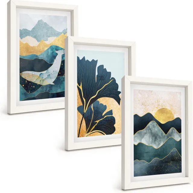 TULUP 3-Delige Schilderij Set - Abstracte esthetische vergezichten met bergen en planten - 20x30 - Muurdecoratie - Interieur Decoratie - Wanddecoratie Witte lijst
