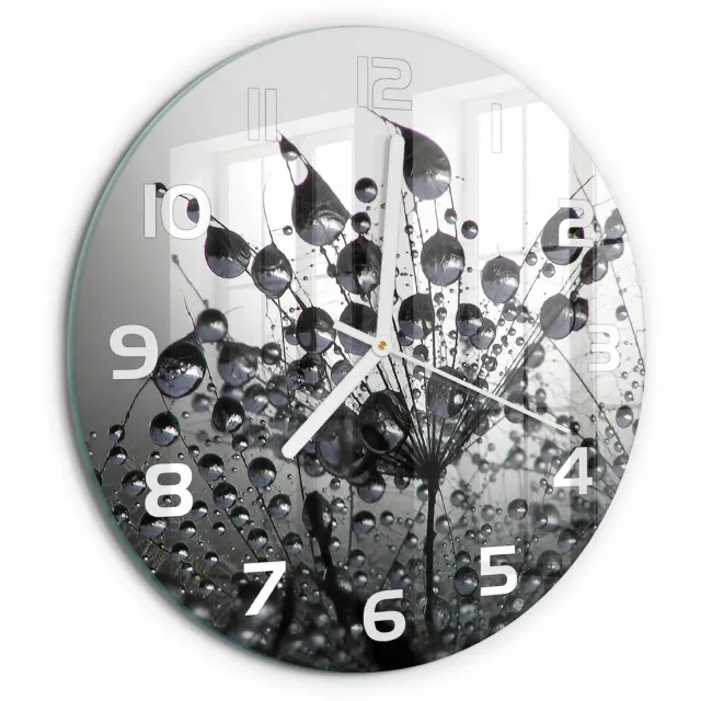 TULUP Wandklok - Paardenbloemzaden Glazen Klok Met Print - fi30 cm - Zwart-wit Wandklok Glas Met Motief - Witte handen - Ronde Klok - Wandklok Glas Decoratie - Gekleurde Glazen Klok