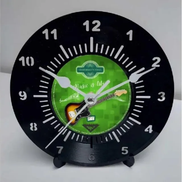 Nostalgic Art Merchandising Vintage - Desktop Klok - Vinyl - Guitar Zwart met Groen