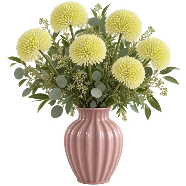 Bellatio Design Sierui Globemaster kunstbloem - 6x - losse steel - creme wit - 44 cm - Natuurlijke uitstraling
