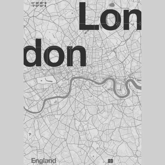 IXXI London Map, Florent Bodart - 100 x 140 cm - Grote wanddecoratie en posters - Illustraties, Grafisch Ontwerp, Typografie, Gang, Woonkamer Zwart / Monochroom / Zwart en wit