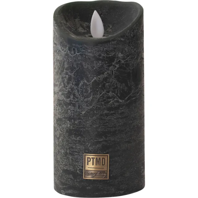 PTMD Led Kaars zwart- PTMD LED Light - Candle rustic black - moveable flame - Medium - 15cm Hoog & diameter 7.5 cm
