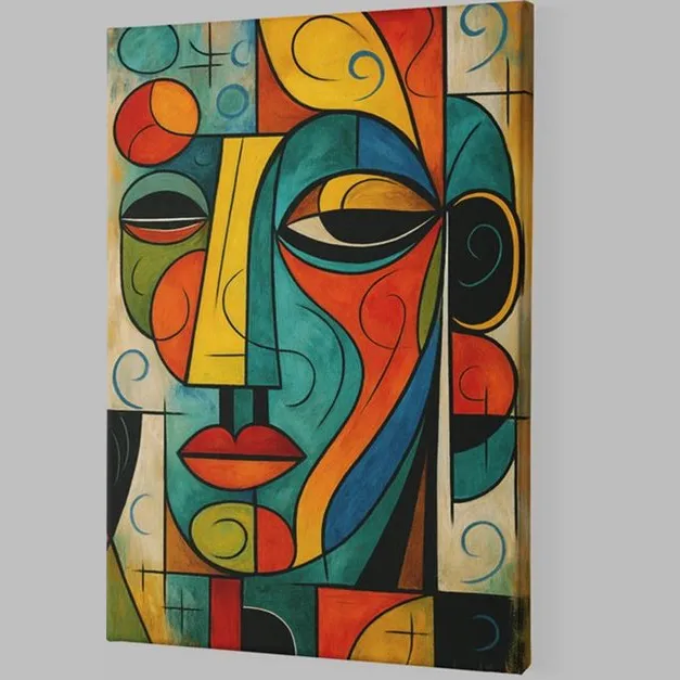 Trendex Global Canvas Schilderij – Abstract Gezicht in Kleurrijke Stijl – Modern Art - 150x100x2 cm