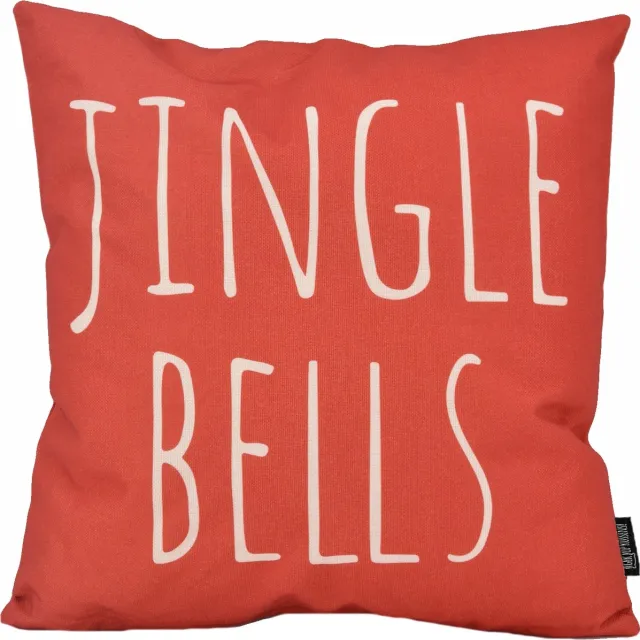 Gek op Kussens! Red 'Kerst' Jingle Bells Kussenhoes | Katoen / Linnen | 45 x 45 cm Rood; beige