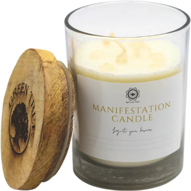 Green Tree manifestatie - cleansing - reiniging - kaars - bergkristal - glas 226 Gram