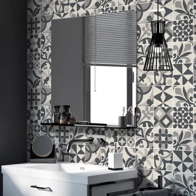 Ambiance Sticker Zelfklevende muurstickers in tegelpatroon voor keuken en badkamer - 24 cementtegelstickers, Azulejos Urbellara-stijl - 24 stickers, 20x20 cm Multi color