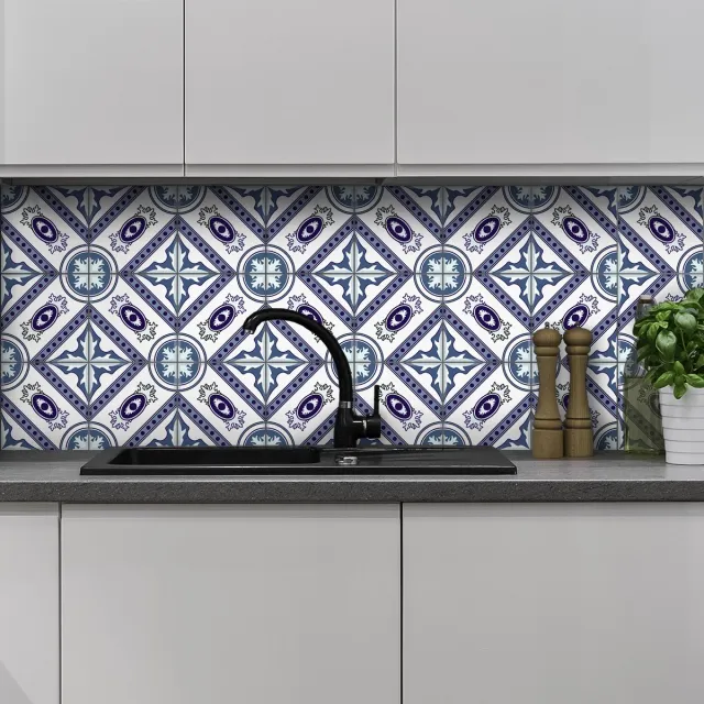 Ambiance Sticker Zelfklevende tegelmuurstickers voor keuken en badkamer - 24 Cristiano Azulejos cementtegelstickers - 24 stickers, 20x20cm Multi color