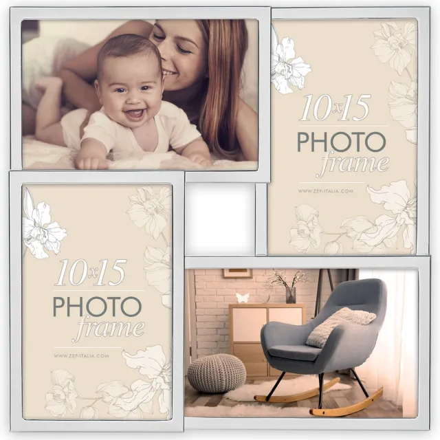 Zep Fotolijst - metaal - zilverkleurig - 4 lijstjes - 10 x 15 cm - woondecoratie - accessoires