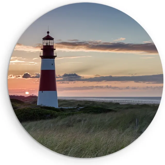 Saammp Forex Muurcirkel - Strand - Zee - Vuurtoren - Ø 80 - Wandcirkel - Wanddecoratie Cirkel - muurdecoratie Woonkamer - Slaapkamer decoratie - Rond Schilderij