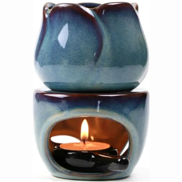 longziming Aromatherapie Waxinellicht Houder - Geurkaars Diffuser - Keramieken Brander - Grote Capaciteit 180ml - Hittebestendig Ontwerp - Hoogwaardig Keramiek - Handgemaakt Design - Veilig Gebruik In Huis - 1 Stuk blauw