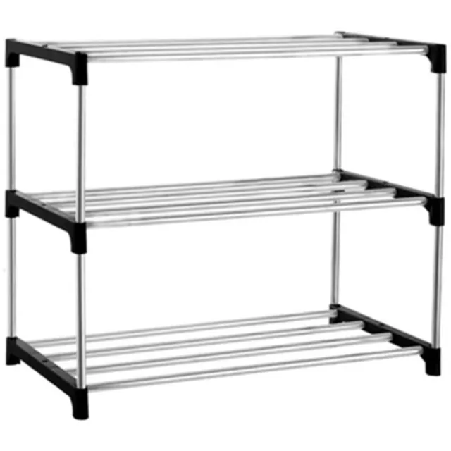 Mrilary 3-laags stapelbaar klein schoenenrek, lichtgewicht ruimtebesparende schoenenplank organizer voor entree, gang en kast, zwart