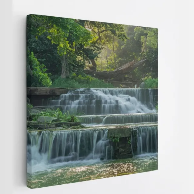 Saammp Canvas Schilderij - Kleine Waterval - Landschap - Natuur - 40x40 - Foto op canvas - Wanddecoratie - Muurdecoratie Woonkamer - Slaapkamer decoratie - Canvas Print Multicolor