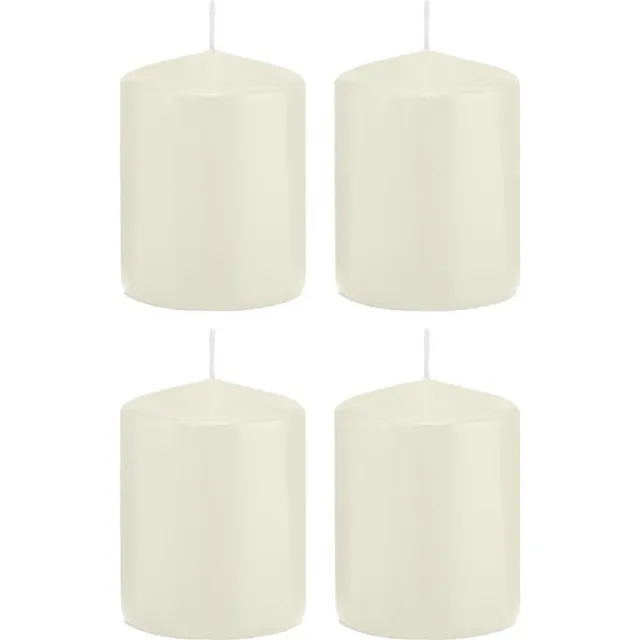 Trend Candles Cilinderkaars/stompkaars - 4x - ivoorwit - 6 x 8 cm - 29 branduren - met brandvertragende folie