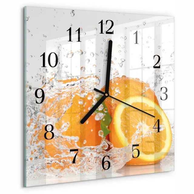 TULUP Wandklok - sinaasappels Glazen Klok Met Print - 30x30 cm - Oranje Moderne Glazen Wandklok - Zwarte Handen - Vierkante Wandklok - Glazen Klok Met Print - Wandklok Glas Met Motief Oranje - sinaasappels