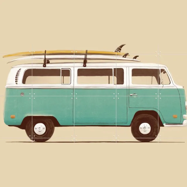IXXI Blue Van, Florent Bodart - 100 x 80 cm - Grote wanddecoratie en posters - Speels, Vintage, Illustraties, Minimalisme, Grafisch Ontwerp Lichte tinten / Blauw