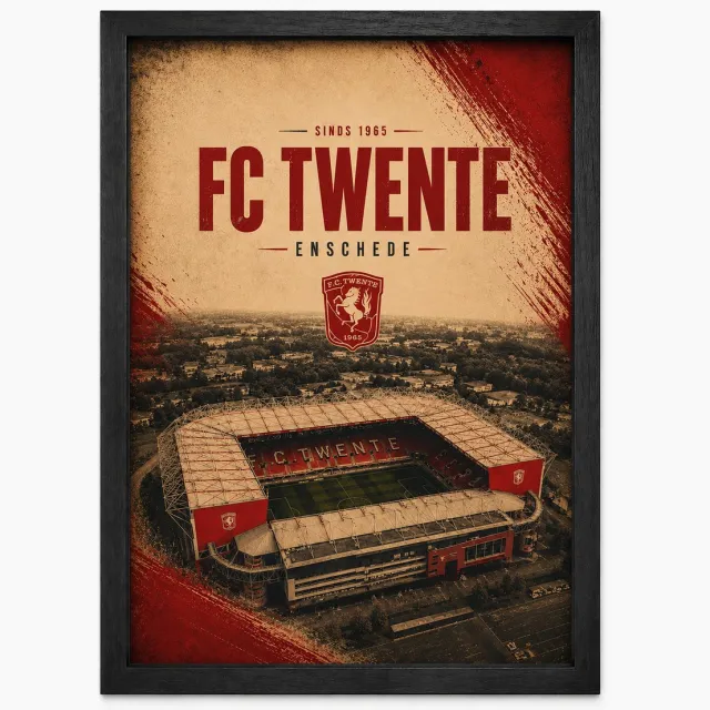 Joshimo FC Twente Poster | De Grolsch Veste Vintage Art Print | Retro Voetbal Poster | Inclusief Zwarte A4 Lijst