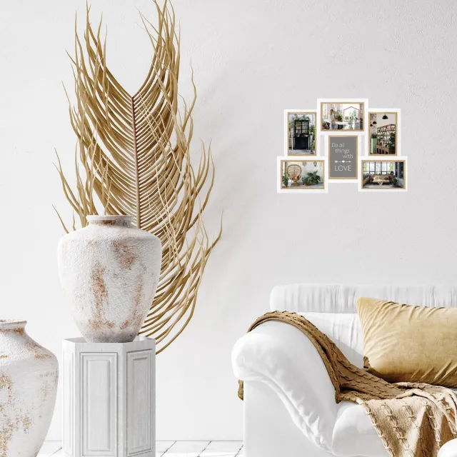 HAES deco Houten Multi Fotolijst / Galerie Fevik in wit met bruin voor 6 foto's 10x15 (formaat 45,5x32 cm) - CV662HS Multicolor