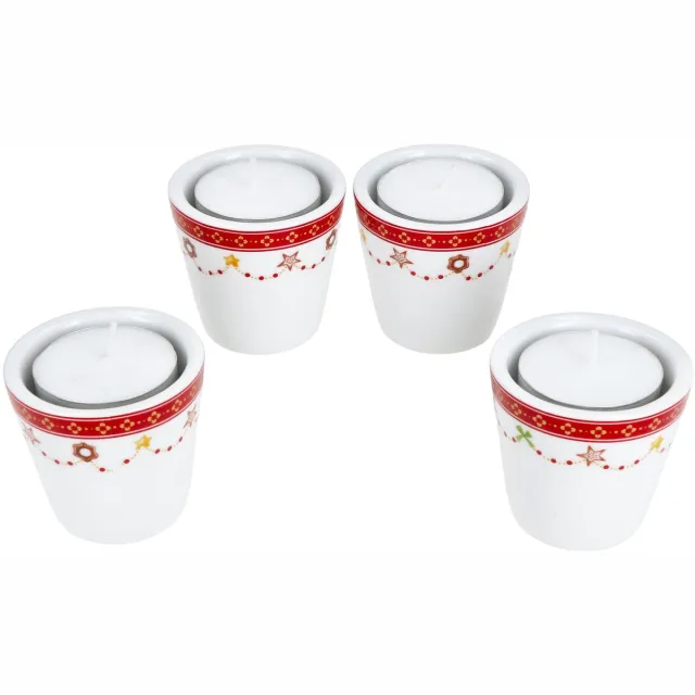 MamboCat Set van 4 Christmas Dream theelichthouders hoogte 5,1cm gemaakt van porselein Kerstversieringen
