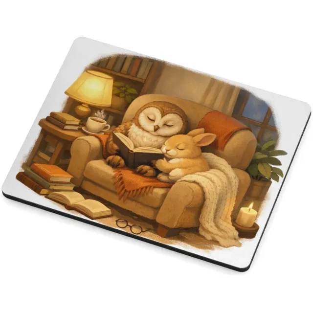 Mr Cadeautjes MDF magnetische fotolijst 9 x 7 - design Een stille leeshoek met een uil en een konijn op een comfort | cadeau Wit