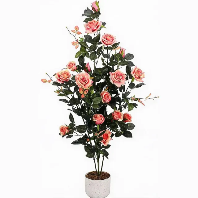Triumpunpre volumineuze kunststruik - enkel stuk 120cm roze zes takken met golvende bloemblaadjes voor binnen en buiten