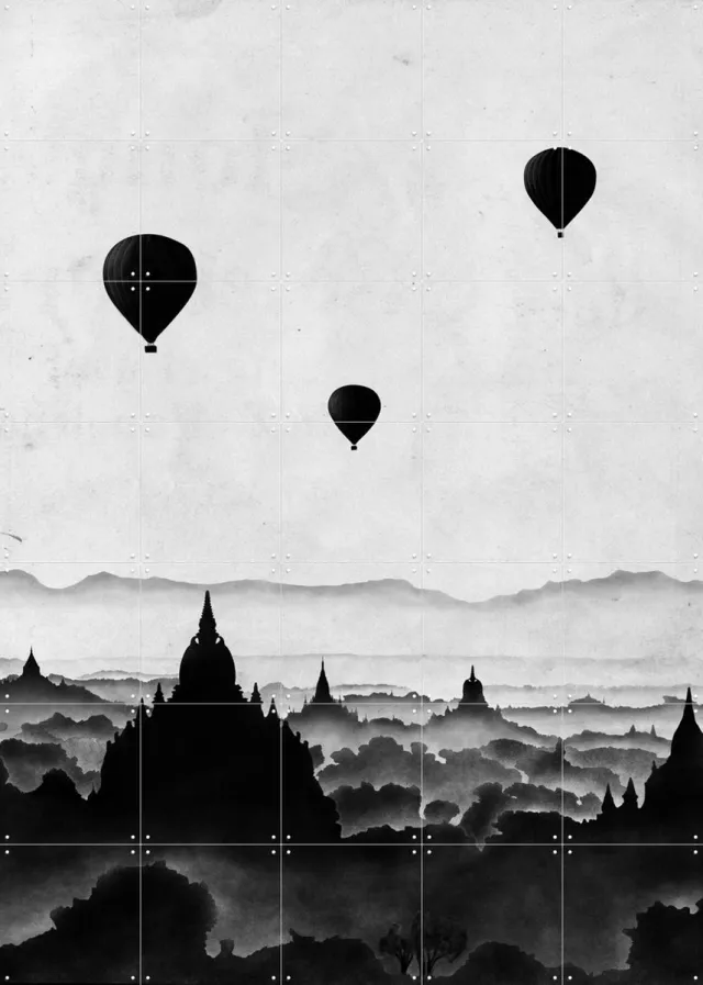 IXXI Aurora, Florent Bodart - 100 x 140 cm - Grote wanddecoratie en posters - Minimalisme, Illustraties, Slaapkamer, Woonkamer, Landschappen, Bergen Monochroom / Zwart / Zwart en wit