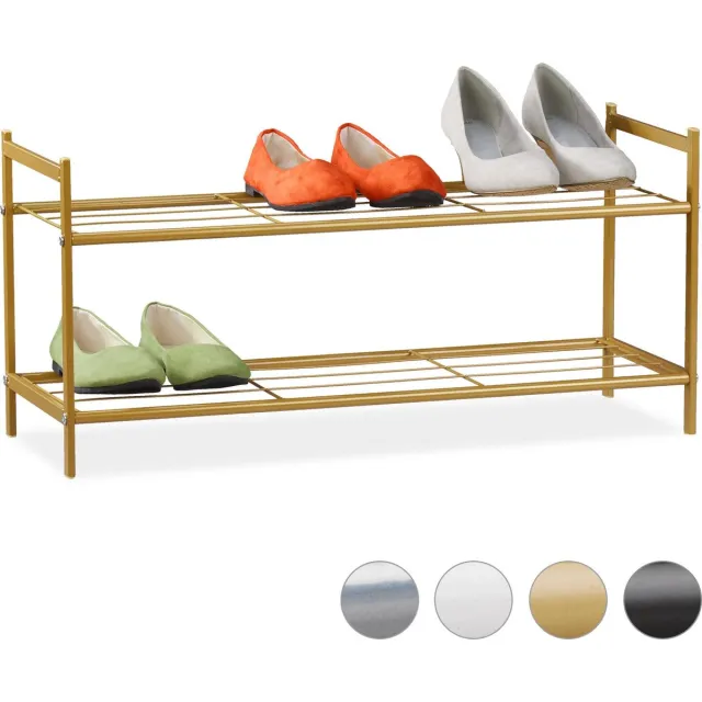 Relaxdays schoenen opbergrek - 2 laags - 6 paar - metaal - 33,5x69,5x26 cm - goud