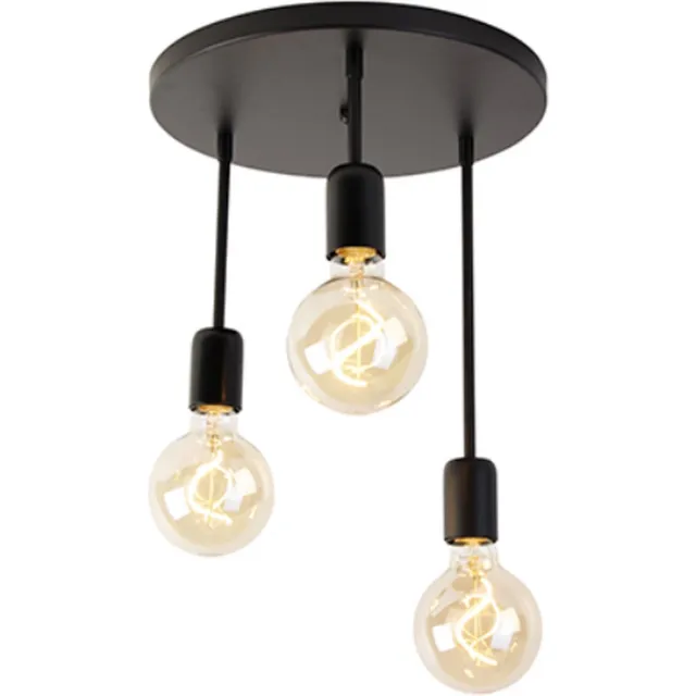 QAZQA facil - Moderne Plafondlamp - 3 lichts - Ø 30 cm - Zwart - Woonkamer | Slaapkamer | Keuken