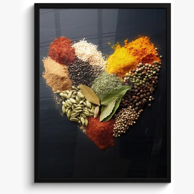 FrameYourWall Poster in lijst - Fotolijst 50x70 cm - Posters - Specerijen - Mix - Hartvorm - Zwart - Posterlijst zwart - Decoratie - Wanddecoratie woonkamer - Muurdecoratie slaapkamer Specerijen - Hartvorm