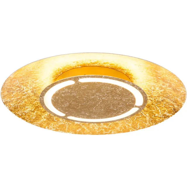 Globo Plafondlamp Woonkamerlamp Eetkamerlamp Slaapkamerlamp, metaal goudkleurig opaalwit, LED 24W 1400Lm warm wit, DxH 50x8,6cm