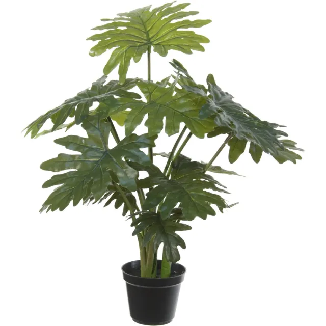 Louis Maes Groene gatenplant kunstplant in zwarte kunststof pot 55 cm - Philodendron Selloum - Woondecoratie