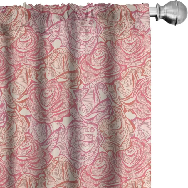 ABAKUHAUS Bloemen gordijnen – 2x75x245 cm – Microvezel, roze, gedroogde roos Rosa Getrocknete Rose