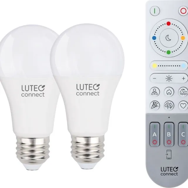LUTEC Connect 2x A60 E27 en Remote Control - 2x Meerkleurige lamp en afstandsbediening smart verlichting - Wit