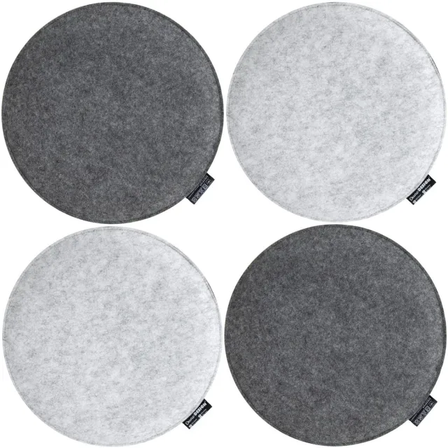 DuneDesign Extra Dik: 4 Vilten Zitkussen Rond - 35x3cm Omkeerbaar Stoelkussen van Vilt Stoelpad Zacht Grijs grey