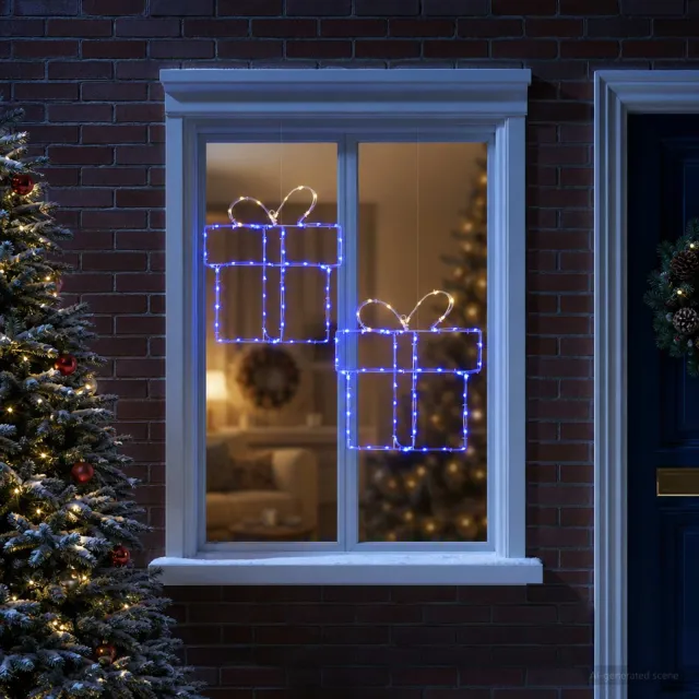 vidaXL Kerst-raamsilhouet met verlichting LOVIISA 2 st 160 LED's Warmwit