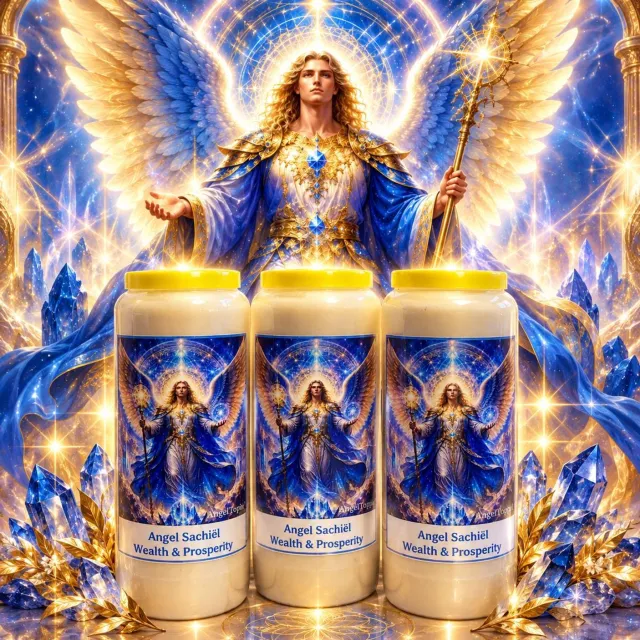 Angeltopia Aartsengel Sagiel Noveenkaarsen – Set van 3 – Wealth and Prosperity – 9 Dagen Brandduur Wit