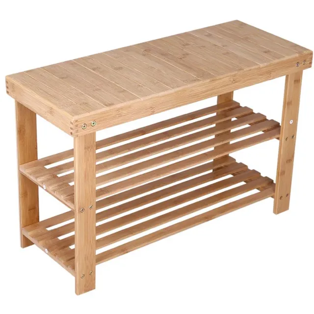 Famanu Schoenenrek met bank van bamboe, schoenenrek met 2 etages, afmetingen 70 x 28 x 45 cm, ideaal voor entree en hal Naturel