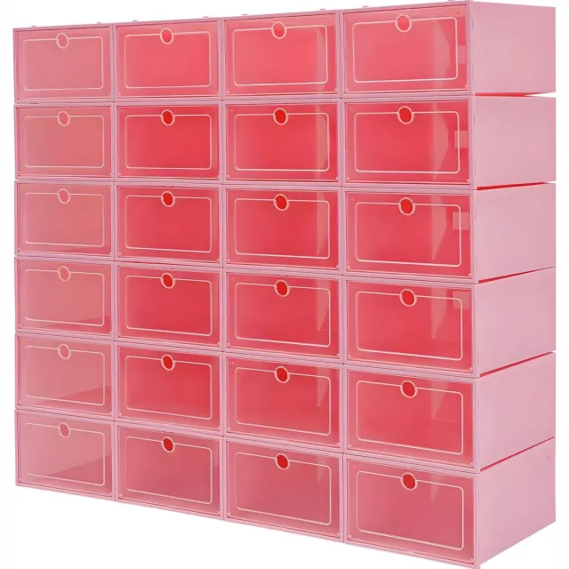 Happiq Schoenenopbergdozen – Voor schoenen en accessoires – 24-delig, stapelbaar met transparant klepdeksel – Roze Pink
