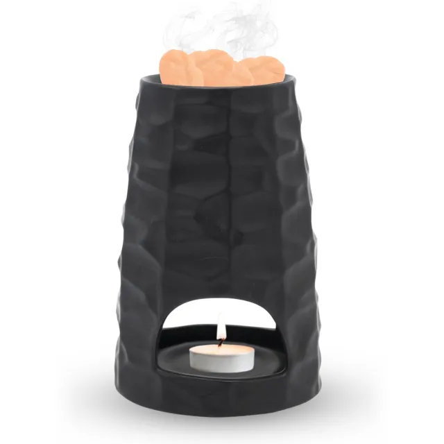 Scentchips Pion Gebeiteld - Waxbrander - Geurbrander - Oliebrander - Wax Melts Brander - Aromabrander - Ook Geschikt Voor Essentiële Oliën - Geurolie - Waxmelts - Zwart