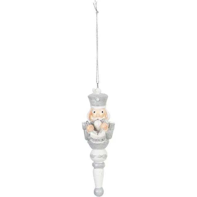 Clayre & Eef Kersthanger 4*4*13 cm Grijs Kunststof Kerstbal Kersversiering Kerstboomversiering